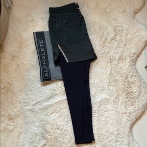 Alphalete Black and Gray Athletic Leggings + shorts 2 in 1